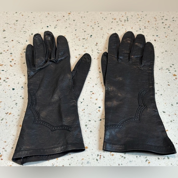 Vintage Carson Pirie Scott & Co. Italian Black Leather Gloves Size 7 - Picture 2 of 15